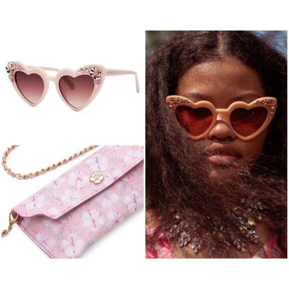💕LOVESHACKFANCY💕 Amalia Heart Sunglasses ~ Golden Peach NWT - Picture 2 of 16